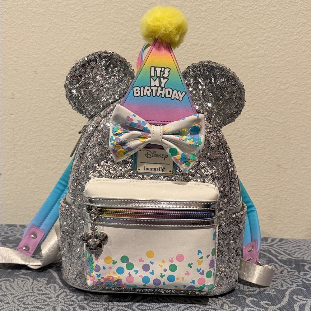 Disney Loungefly Silver Sequin Birthday Mini Backpack